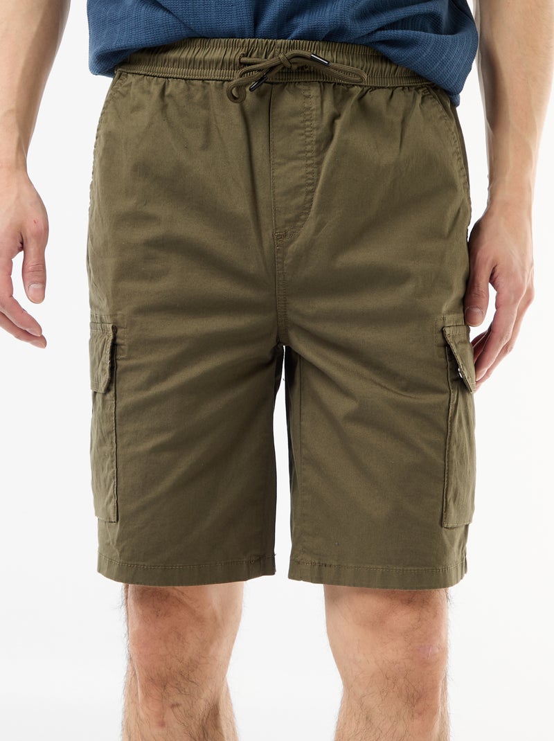 Chino bermuda van popeline met klepzakken Kaki - Kiabi