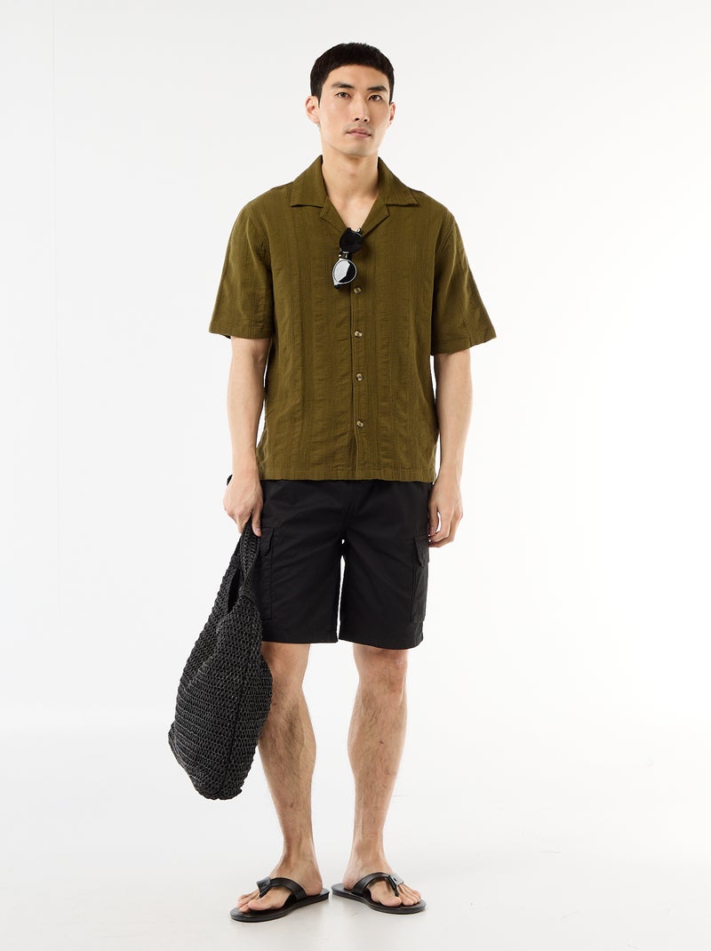 Chino bermuda van popeline met klepzakken Zwart - Kiabi