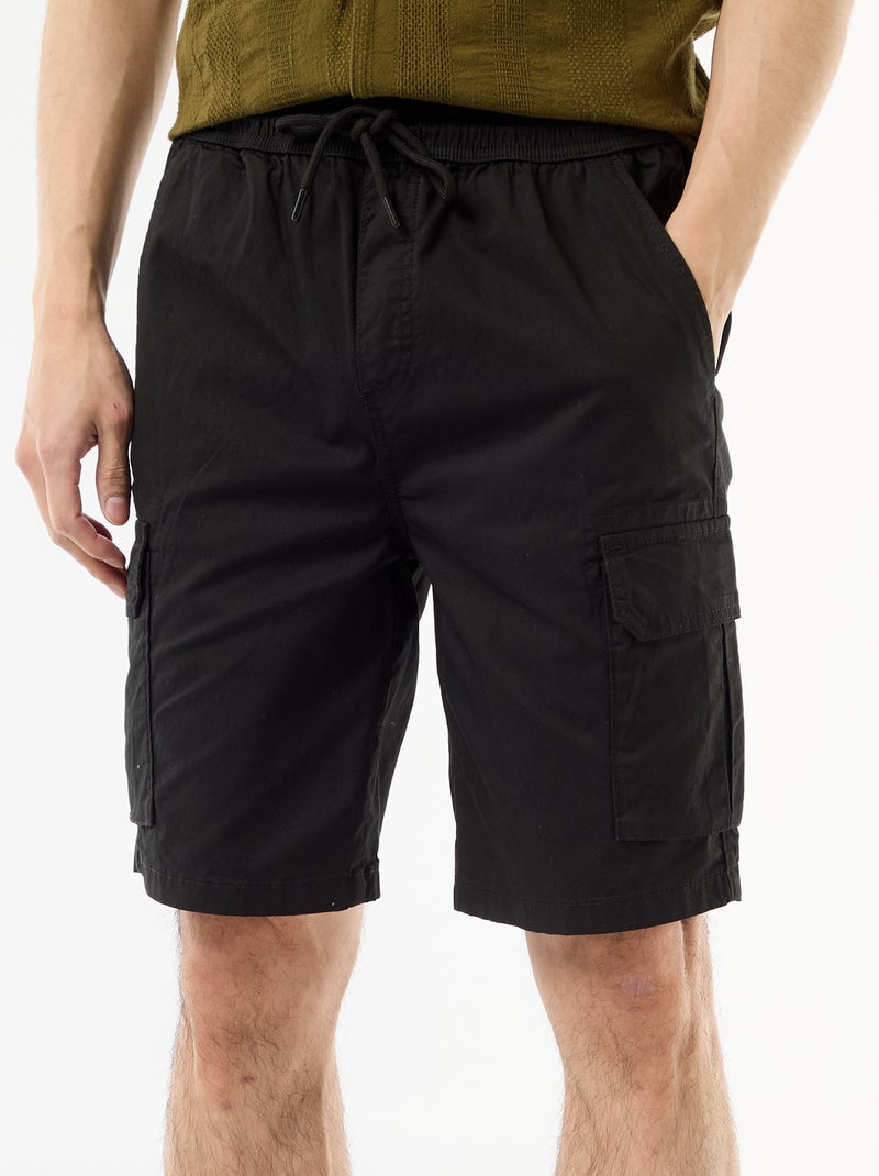 Chino bermuda van popeline met klepzakken Zwart - Kiabi
