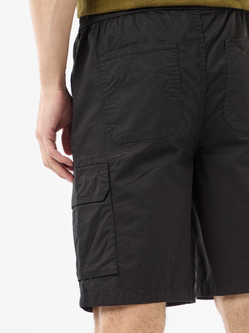 Chino bermuda van popeline met klepzakken Zwart - Kiabi