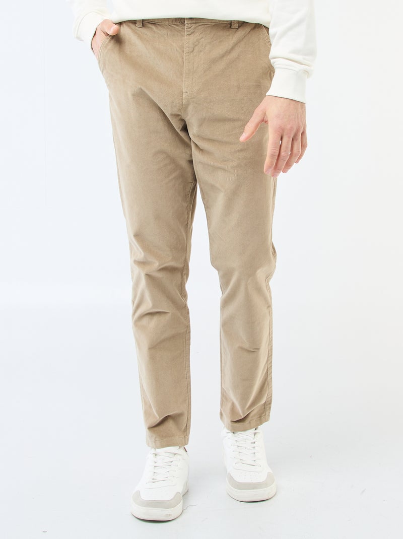 Chino van ribfluweel met standaard taille Biege - Kiabi