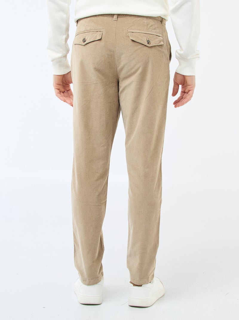 Chino van ribfluweel met standaard taille Biege - Kiabi