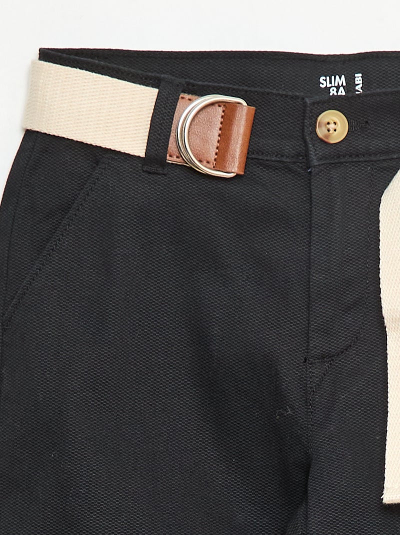 Chino van twill met ceintuur - 2-delig zwart - Kiabi