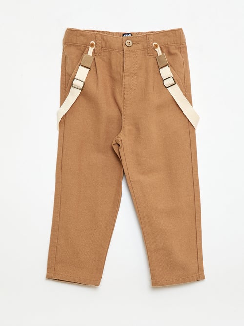 Chinobroek van linnenmix met bretels - Kiabi
