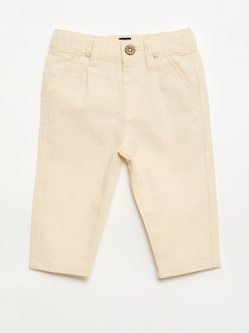 Chinobroek van linnenmix met bretels Wit - Kiabi