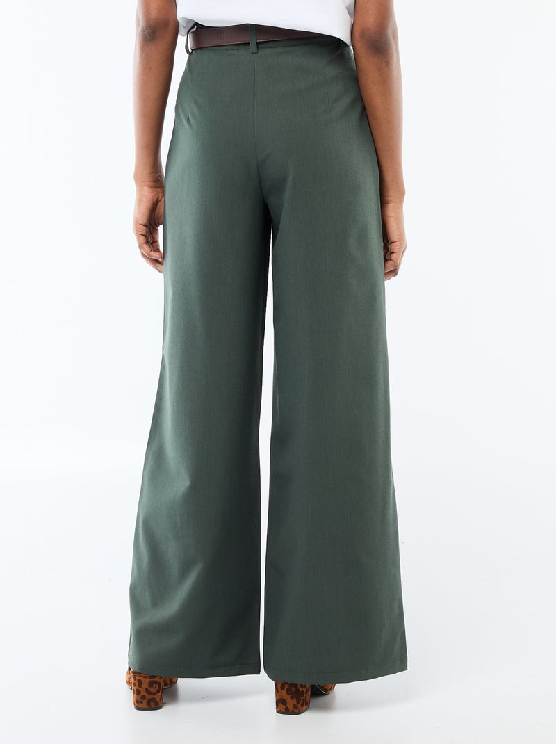 City broek met wijde pijpen en riem Groen - Kiabi
