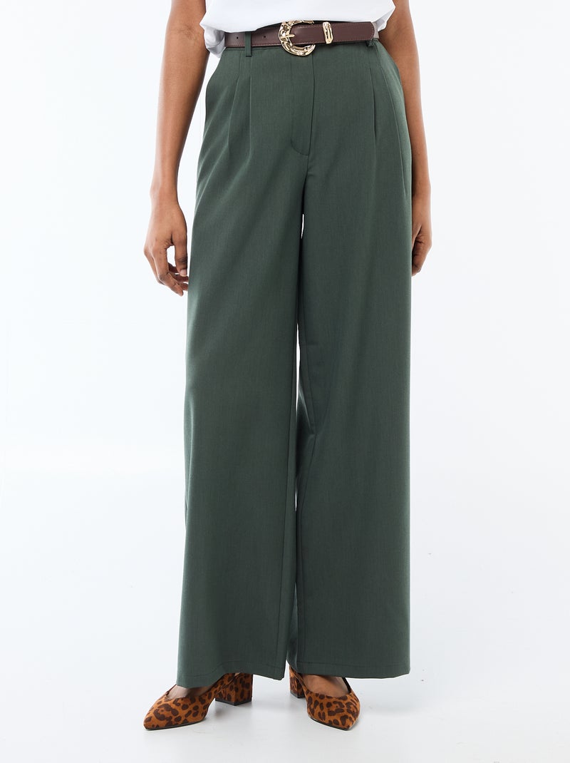 City broek met wijde pijpen en riem Groen - Kiabi