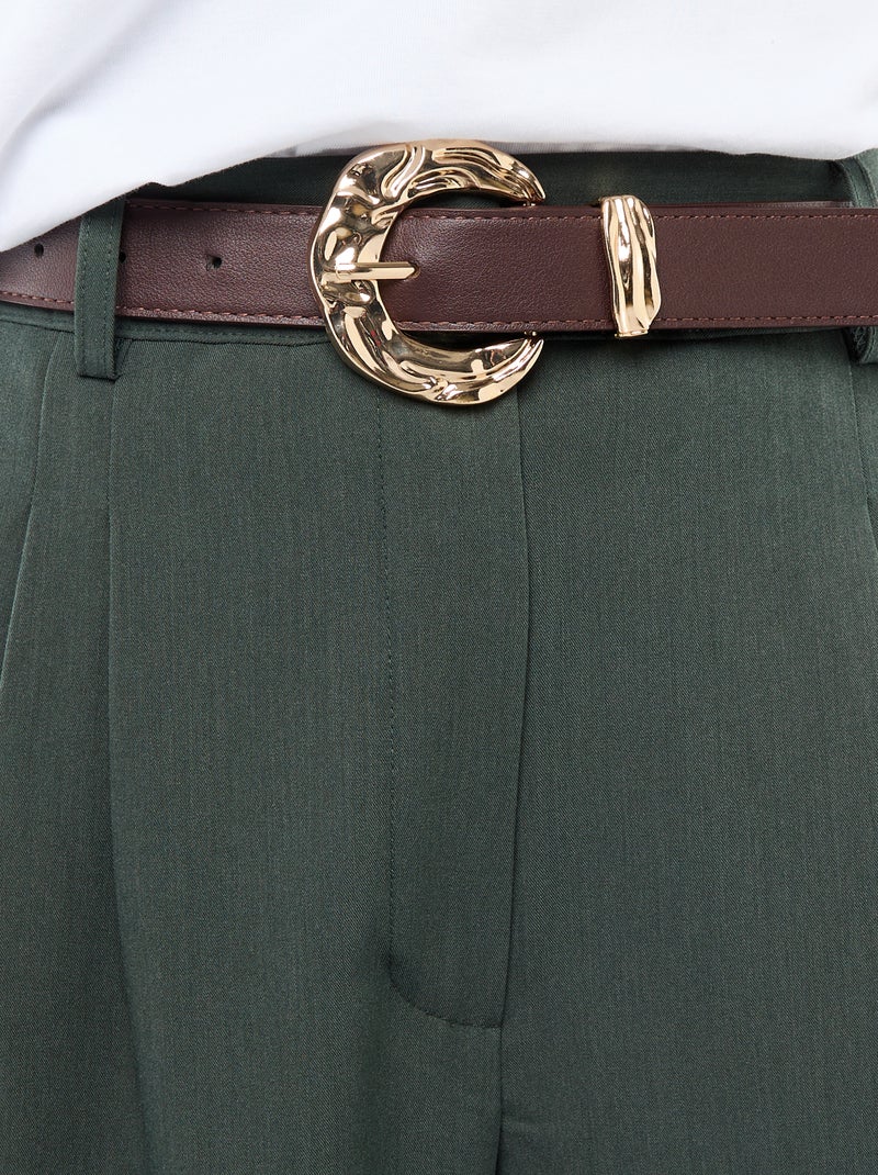 City broek met wijde pijpen en riem Groen - Kiabi