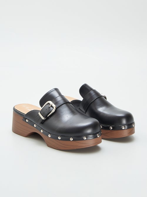 Clogs van imitatieleer met hak - Kiabi