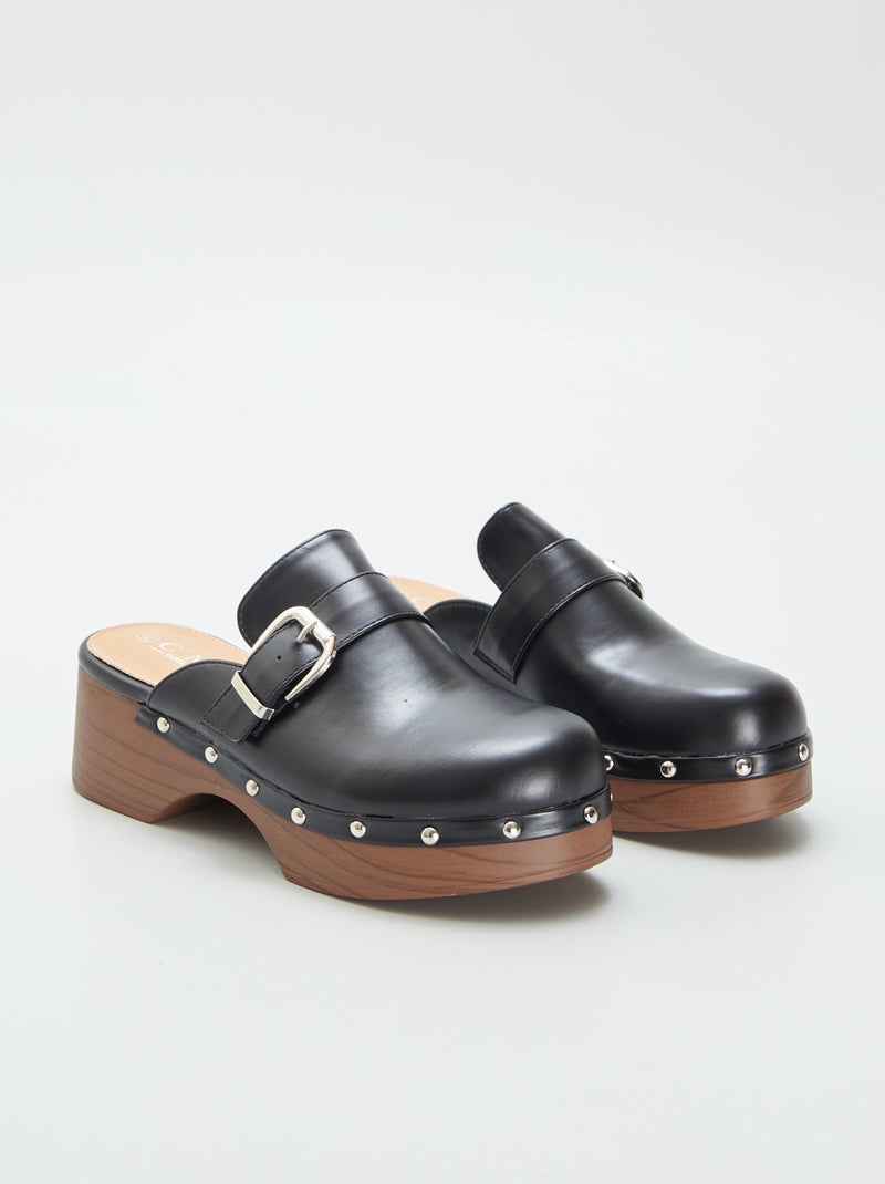 Clogs van imitatieleer met hak ZWART - Kiabi