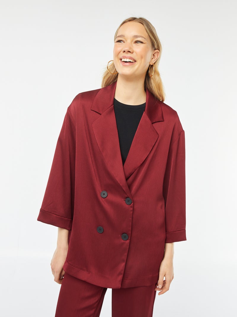 Colbertjasje van crêpeachtige stof met 3/4-mouw ROOD - Kiabi