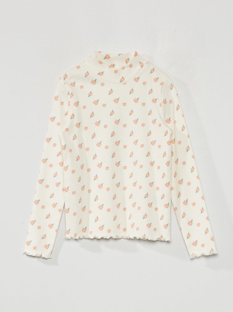 Coltruitje van ribtricot met print WIT - Kiabi