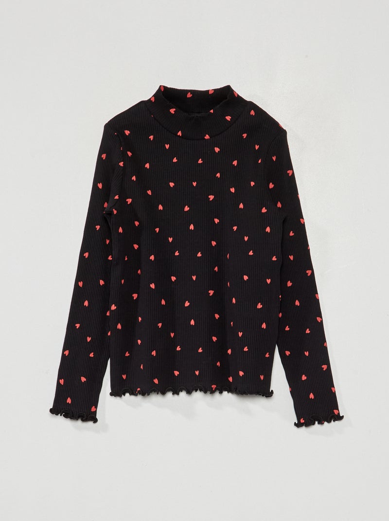Coltruitje van ribtricot met print ZWART - Kiabi