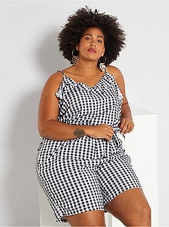 Combishort met volant en vichyprint - Kiabi