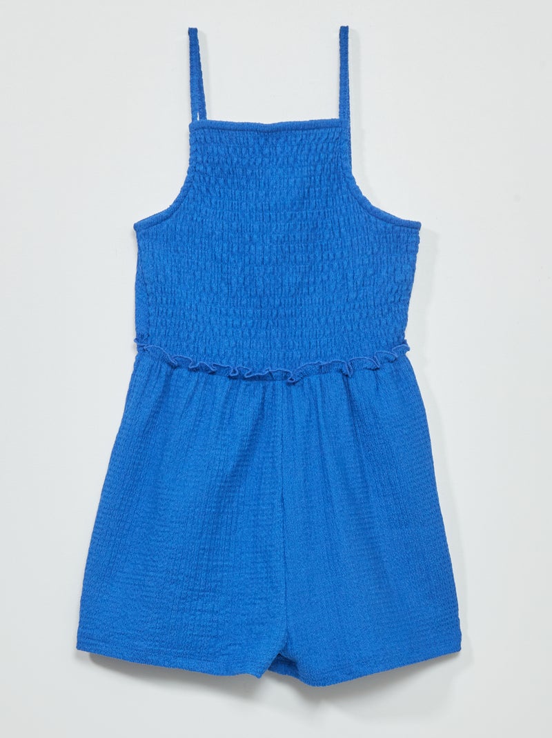 Combishort van gewafelde stof met smalle bandjes blauw - Kiabi