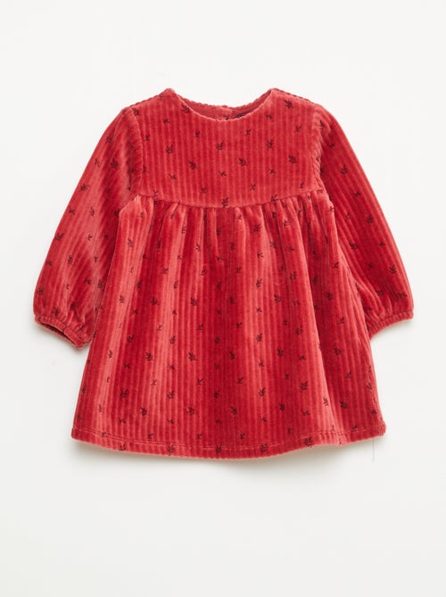 Corduroy jurk met lange mouwen en motief - Kiabi