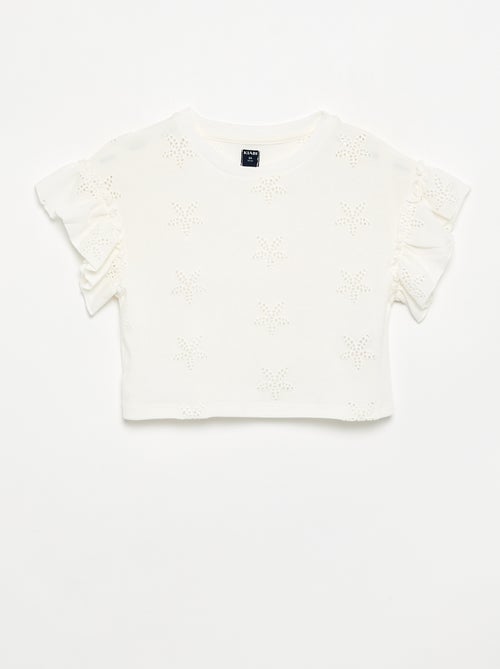 Crop T-shirt met broderie anglaise - Kiabi Crop T-shirt met broderie anglaise - Kiabi