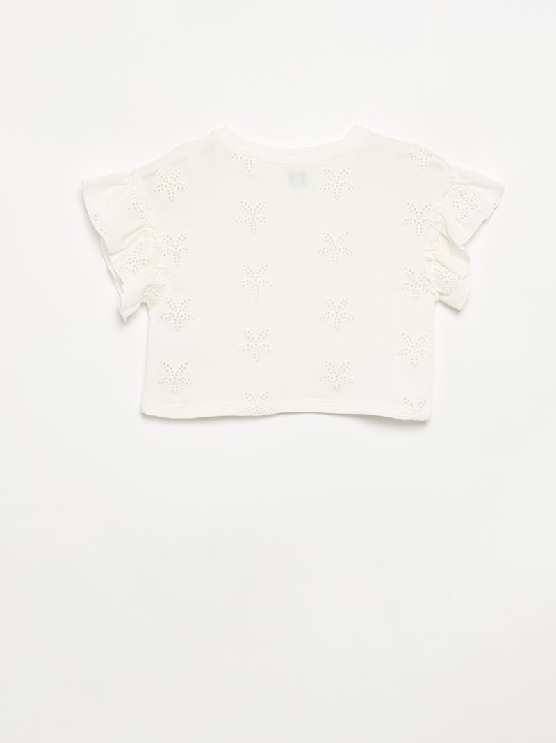 Crop T-shirt met broderie anglaise Wit - Kiabi