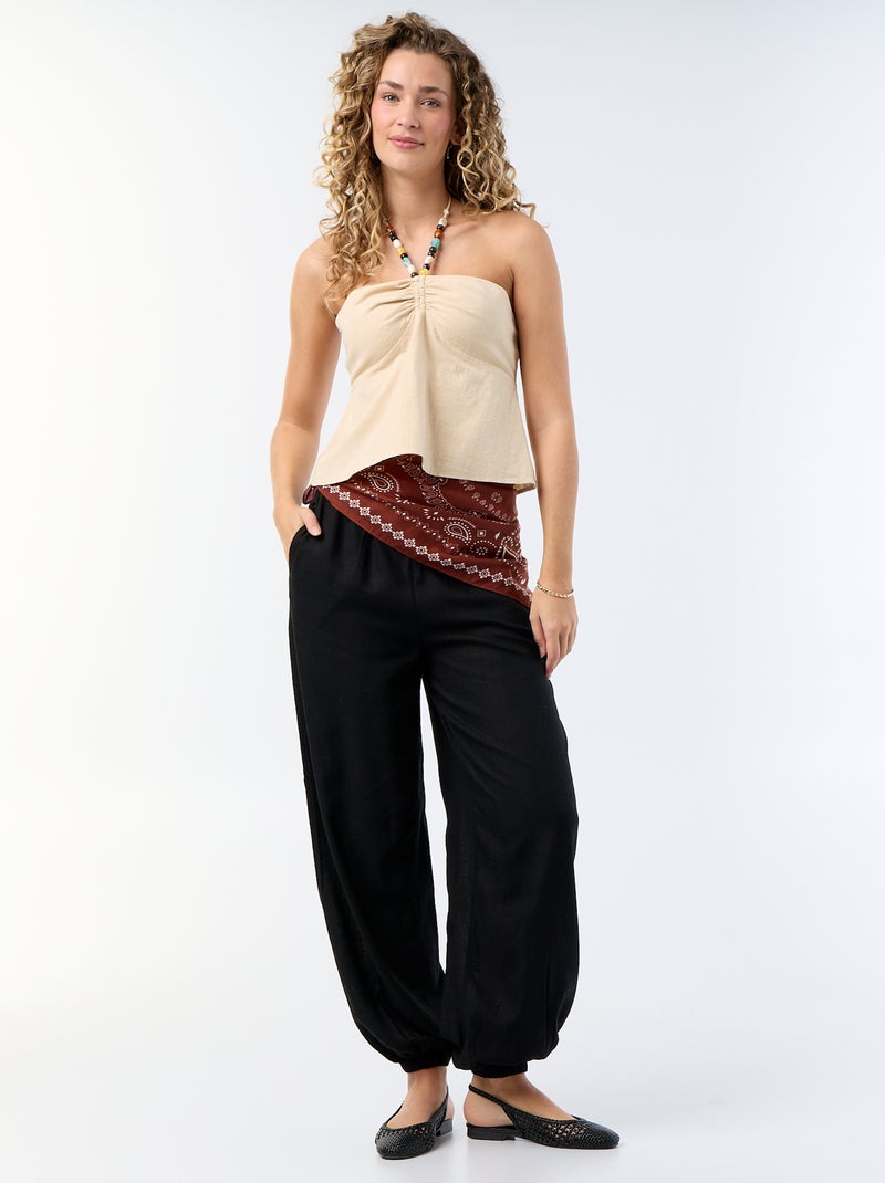 Crop top van linnenmix met parels Biege - Kiabi