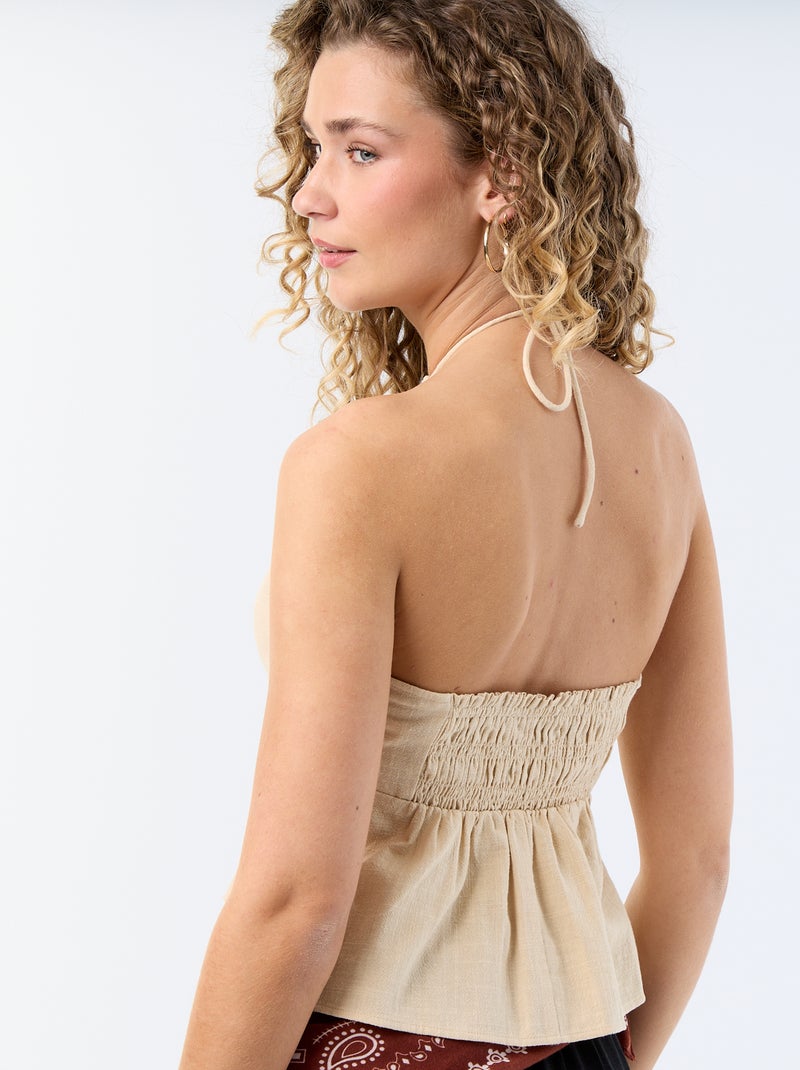 Crop top van linnenmix met parels Biege - Kiabi