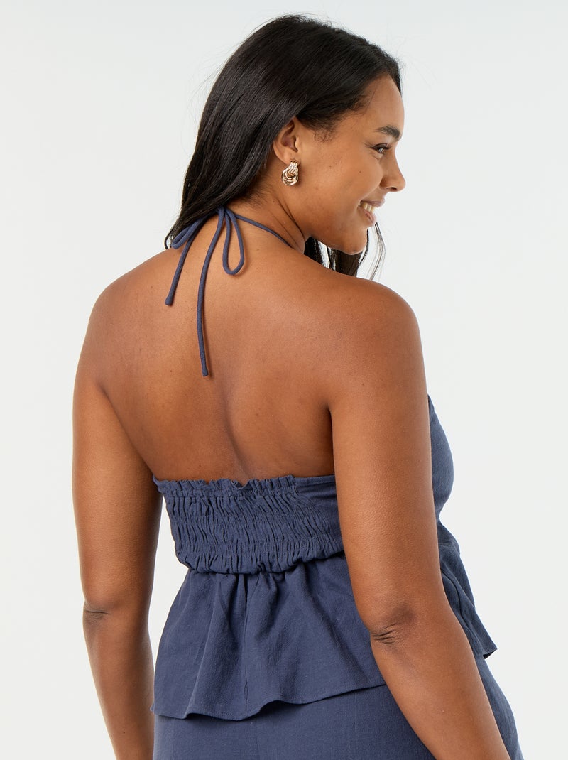 Crop top van linnenmix met parels Blauw - Kiabi