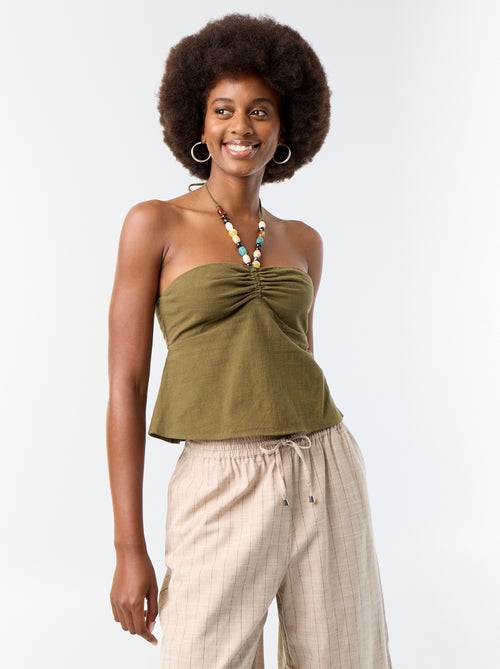 Crop top van linnenmix met parels - Kiabi