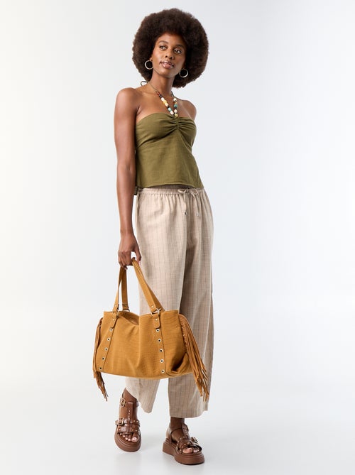 Crop top van linnenmix met parels - Kiabi