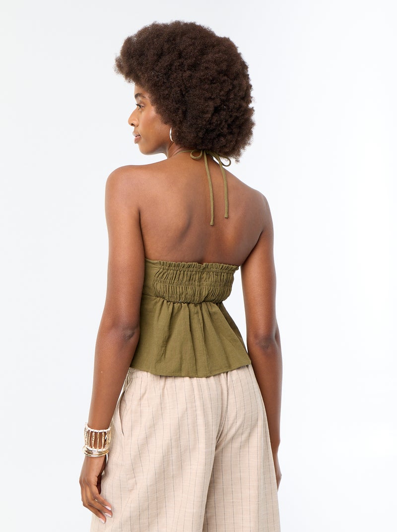 Crop top van linnenmix met parels Groen - Kiabi
