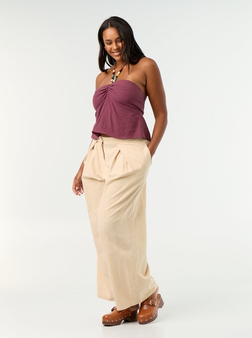 Crop top van linnenmix met parels - Kiabi