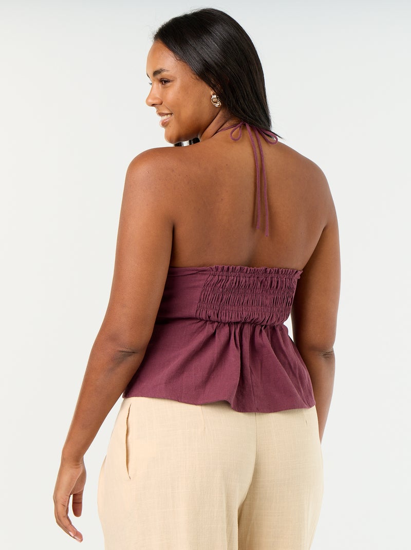 Crop top van linnenmix met parels Paars - Kiabi