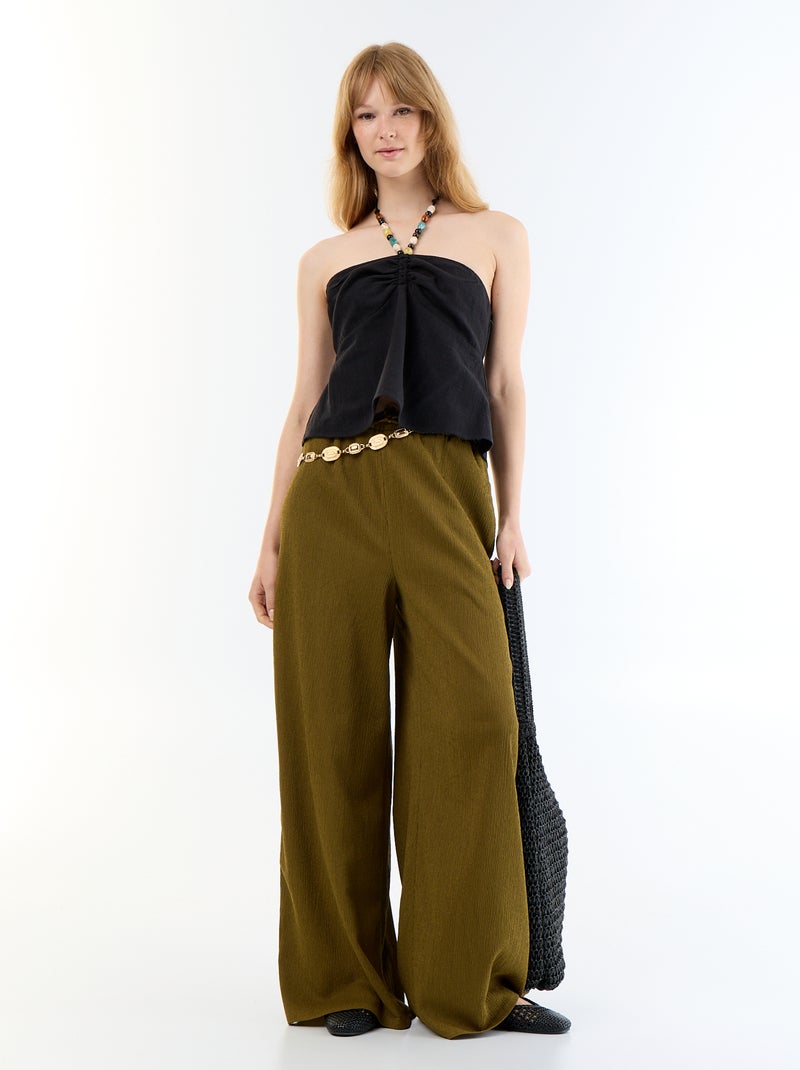 Crop top van linnenmix met parels Zwart - Kiabi
