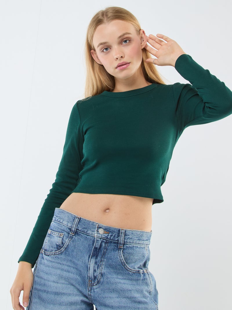Cropped basic T-shirt Groen - Kiabi