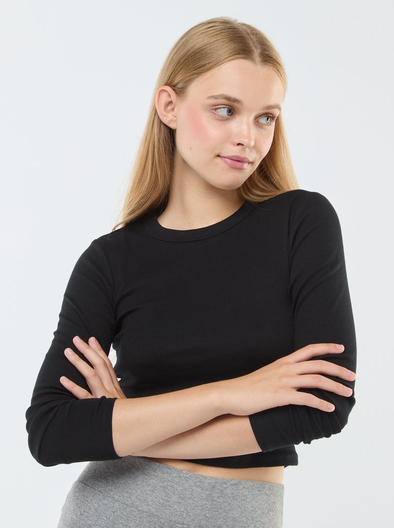 Cropped basic T-shirt zwart - Kiabi