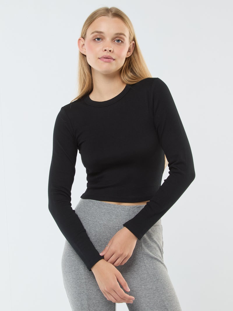 Cropped basic T-shirt zwart - Kiabi