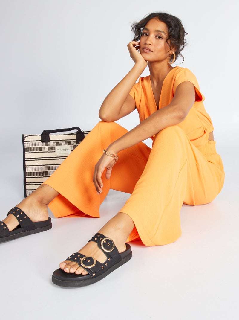 Cropped blouse met satijnglans ORANJE - Kiabi