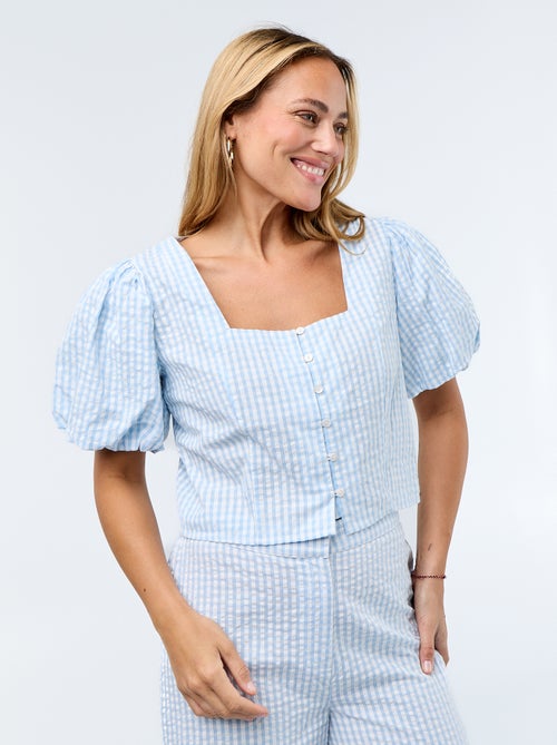 Cropped blouse van gewafelde stof - Kiabi