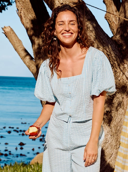 Cropped blouse van gewafelde stof - Kiabi