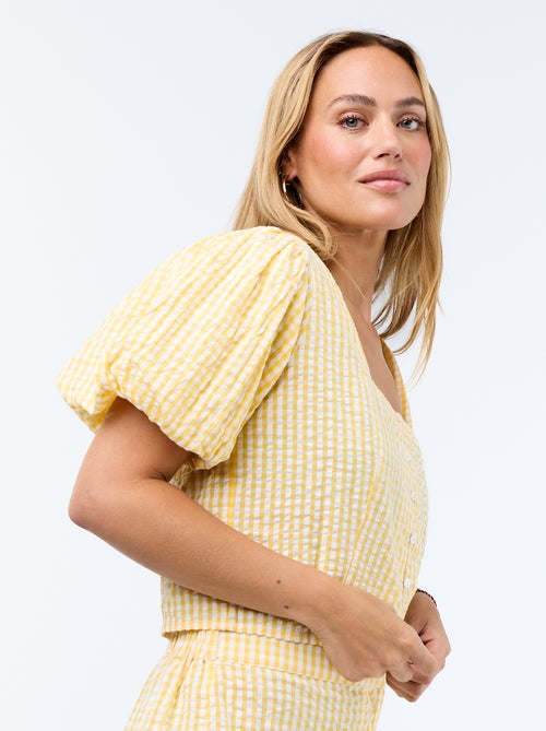 Cropped blouse van gewafelde stof - Kiabi