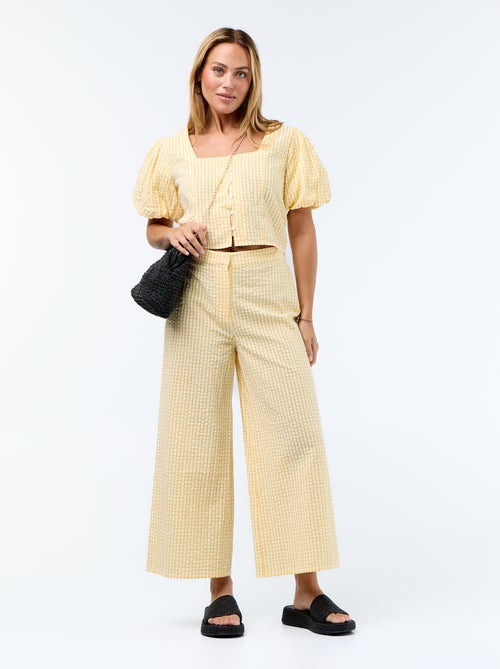 Cropped blouse van gewafelde stof - Kiabi