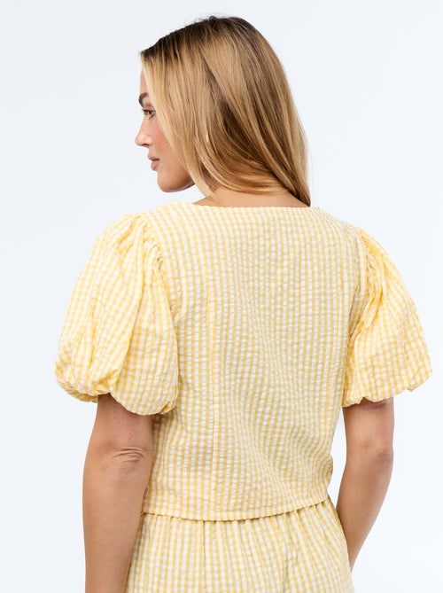 Cropped blouse van gewafelde stof - Kiabi