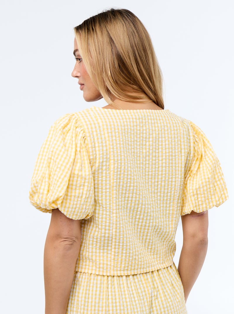 Cropped blouse van gewafelde stof Geel - Kiabi