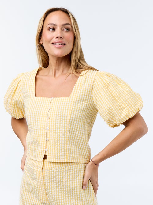 Cropped blouse van gewafelde stof - Kiabi