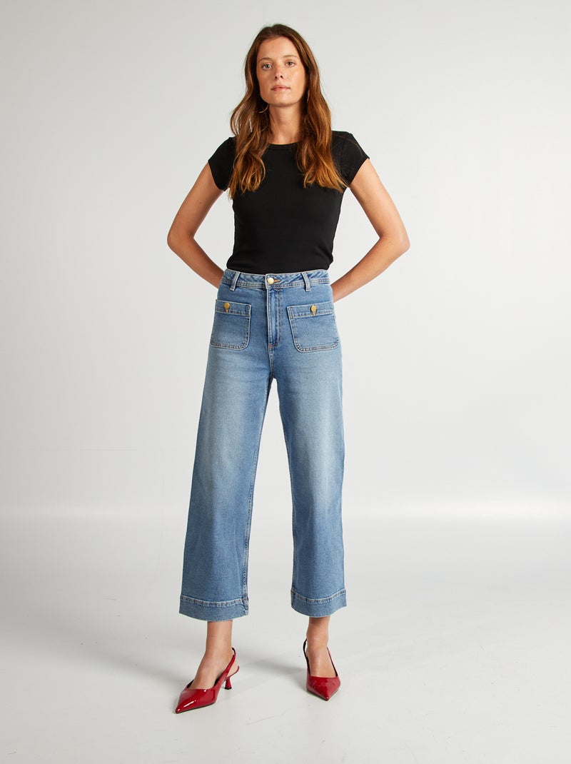 Cropped broek met wijde pijpen BLAUW - Kiabi