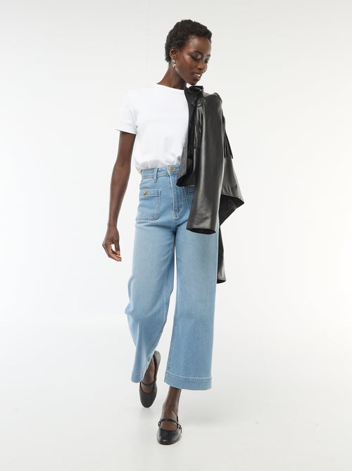 Cropped denim broek met knopen - Kiabi