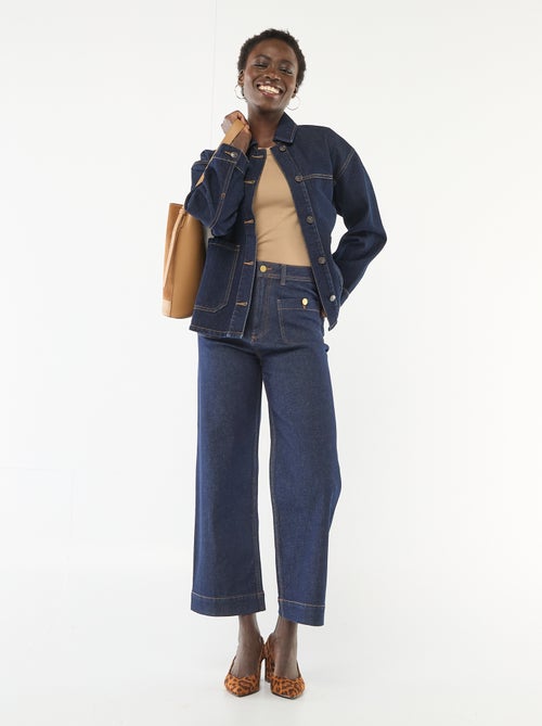 Cropped denim broek met knopen - Kiabi