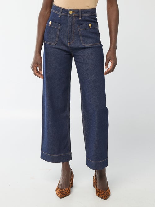 Cropped denim broek met knopen - Kiabi