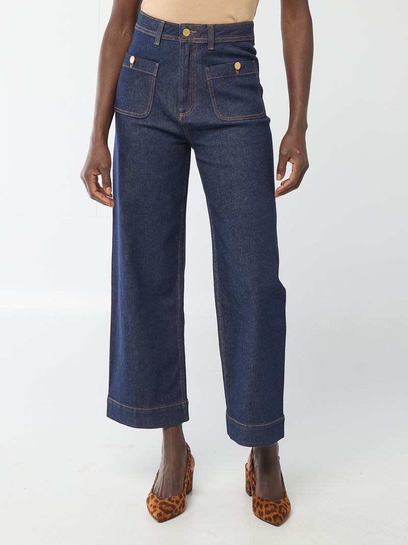 Cropped denim broek met knopen Blauw - Kiabi