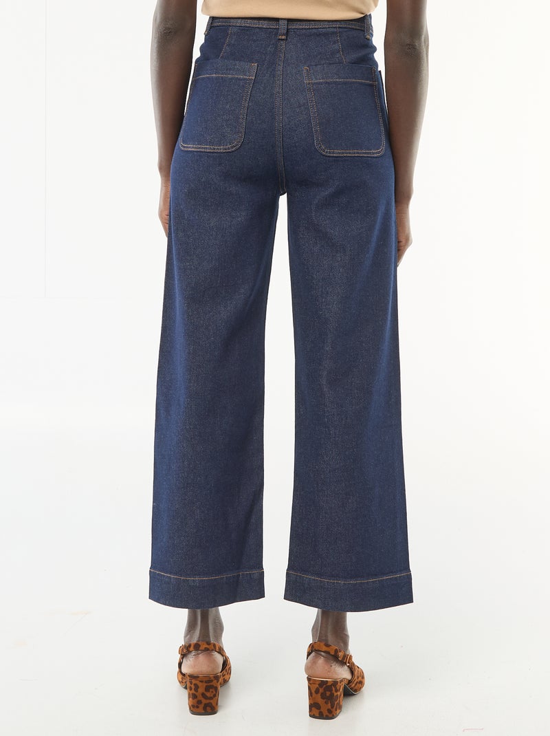 Cropped denim broek met knopen Blauw - Kiabi