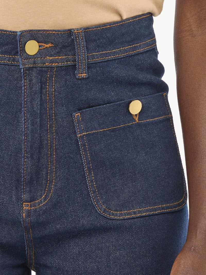 Cropped denim broek met knopen Blauw - Kiabi