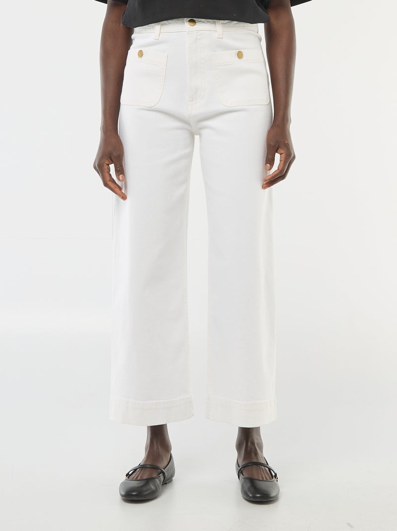 Cropped denim broek met knopen Wit - Kiabi